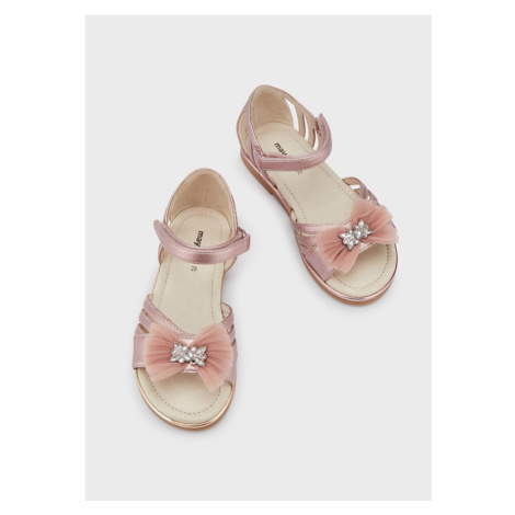 Sandále kožené páskové s mašličkou světle růžové MINI Mayoral