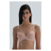 Dagi Dark Pink Half Padded Bra with Rope Detail on the Chest, Patterned Tulle Bra.