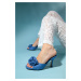 LuviShoes JEMPY Denim Blue Floral Women's Heeled Slippers