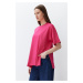 Trendyol Pink 100% Cotton Double Sleeve Asymmetrical Boyfriend Knitted T-Shirt