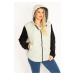 Şans Women's Plus Size Stone Quilted Fabric Sleeves Plush Hooded Front Zippered Puff Coat