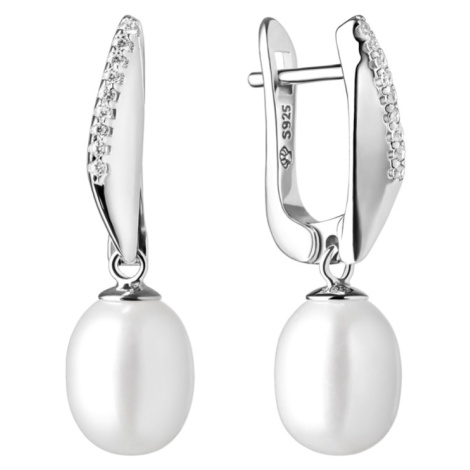 Gaura Pearls Stříbrné náušnice s bílou perlou a zirkony Pamela, stříbro 925/1000 SK21223EL/W Bíl