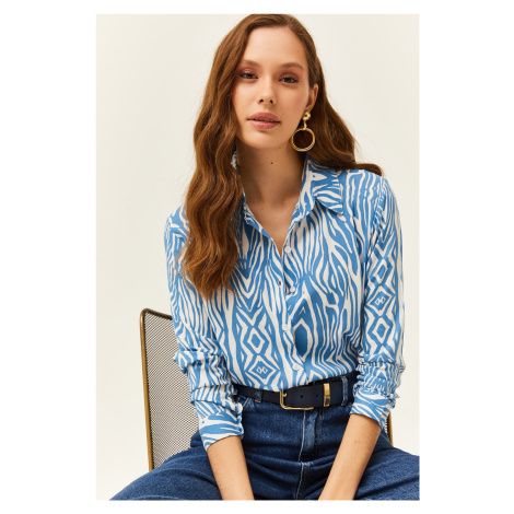 Olalook dámská viskózová košile s indigo zebrovým vzorem