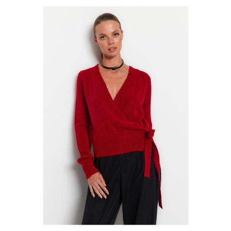 Trendyol červený dvouřadý pletený svetr