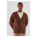 Trendyol Cinnamon Men's V-Neck Wide Fit Oversized Knitwear Cardigan