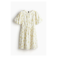 H & M - Šaty z lněné směsi's nabíranými rukávy - bílá
