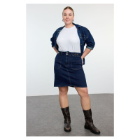 Trendyol Curve Dark Blue Aksaur Detailed Denim Plus Size Skirt