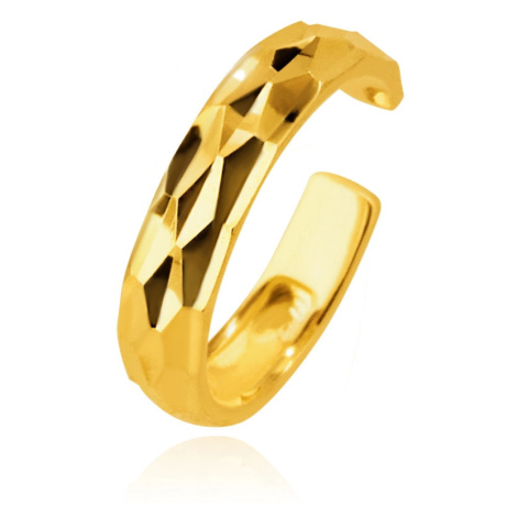 Piercing ve žlutém 585 zlatě - kroužek do ucha se vzorem zkosených kosočtverců, blýskavý povrch Šperky eshop