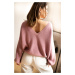 Ružový svetr s výstřihem do V – one size