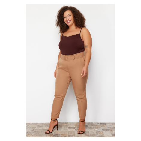 Trendyol Curve Brown Woven Plus Size Trousers