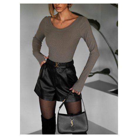 Tmavě béžové basic triko MICHAELA s dlouhým rukávem