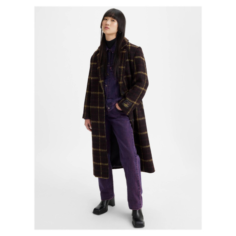 Tmavě hnědý dámský kostkovaný kabát s příměsí vlny Levi's® Off Campus Wooly Coat Levi´s