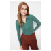 Trendyol Emerald Green Button Detailed Fitted Crop Polo Neck Ribbed Stretchy Knitted Blouse