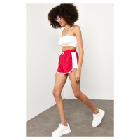 XHAN Women's Red Shorts with Stripe Detail