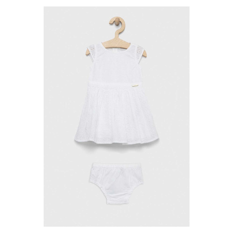 Dětské bavlněné šaty Guess bílá barva, mini