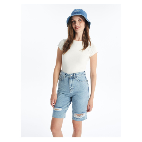 LC Waikiki Bermuda Fit Ripped Detail Women's Jean Shorts