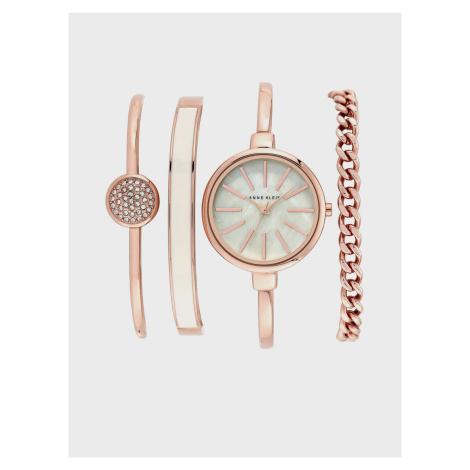 Sada dámských hodinek a náramků v růžovozlaté barvě Anne Klein