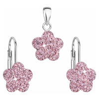 Evolution Group Sada šperků s krystaly Swarovski náušnice a přívěsek růžová kytička 39145.3