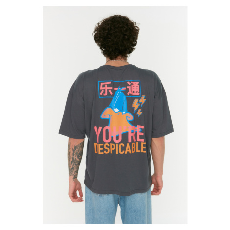 Trendyol Anthracite Men's Oversize Licensed T-Shirt