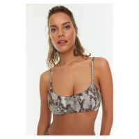 Trendyol Brown Python Pattern U-Neck Bikini Top