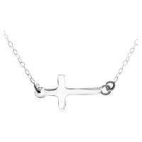 Stříbrný 925 náhrdelník - hladký plochý latinský kříž, očka na koncích