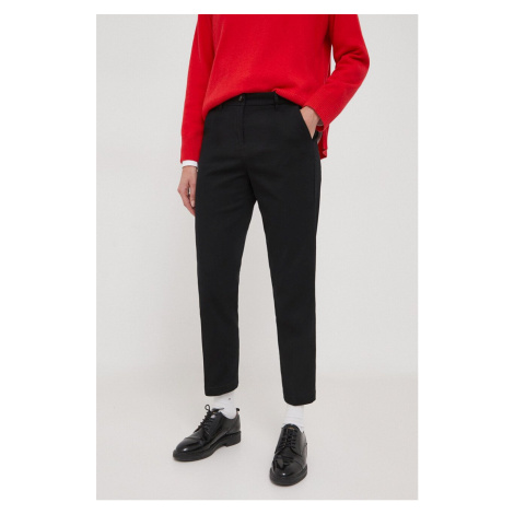 Kalhoty Sisley dámské, černá barva, přiléhavé, medium waist