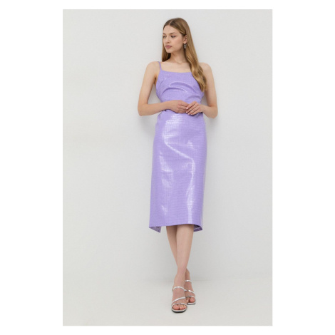 Šaty Bardot fialová barva, midi