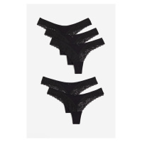 H & M - Krajkové kalhotky thong 5 kusů - černá
