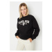 Trendyol Black Printed Basic Knitted Sweatshirt with Fleece Inside