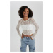 DEFACTO Fitted Crop Long Sleeve Lace T-Shirt