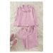 Trendyol Lilac Slogan and Heart Embroidered Satin Woven Pajama Set