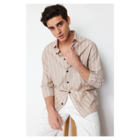 Trendyol Beige Regular Fit Shirt Collar Striped Shirt