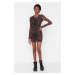 Trendyol Brown Printed Stitching Detail Tulle Knitted Dress