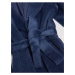 Modrý dámský vlněný kabát na zavazování s límcem z umělého kožíšku Guess