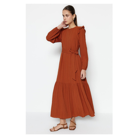 Trendyol Cinnamon Belt With Frill Shoulders on the Shoulders With Frills Flannel Lined Viscose-M