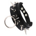 Camerazar Punkový kožený náhrdelník s hroty a kovovým kroužkem, černý, 32-40 cm