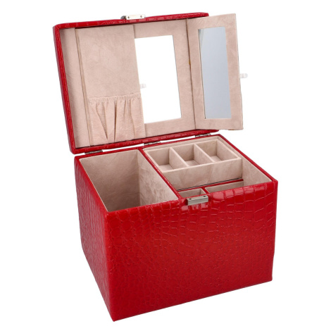 Velká luxusní šperkovnice v kufříkovém provedení Nelson, červená lak croco Delami