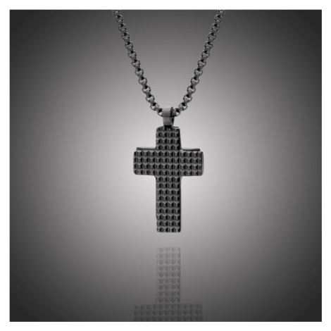 Manoki Pánský ocelový náhrdelník Yves s černým zirkonem - kříž WA482 Černá  65 cm | Modio.cz