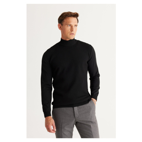 ALTINYILDIZ CLASSICS Men's Black Standard Fit Normal Cut Half Turtleneck Jacquard Knitwear Sweat AC&Co / Altınyıldız Classics