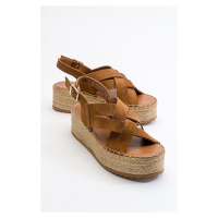 LuviShoes Lontano Women's Tan Sandals with Genuine Leather and Suede