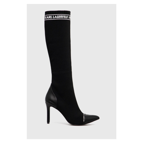 Kozačky Karl Lagerfeld PANDARA dámské, černá barva, na podpatku