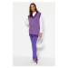 Trendyol fialový pruhovaný pletený svetr s výstřihem do V