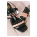 Béžovo-černé sandály na hrubém podpatku Elena