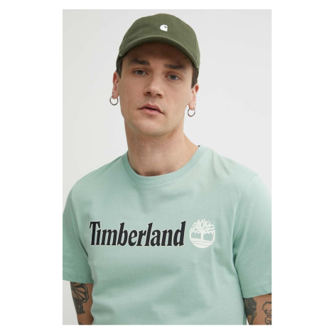 Bavlněné tričko Timberland zelená barva, s potiskem, TB0A5UPQEW01