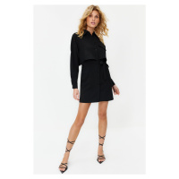 Trendyol Black Belted Aller Piece and Pocket Detail Mini Shirt Woven Dress