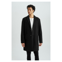 DEFACTO Men's Black Relax Fit Jacket Buttoned Collar Pocket Long Cashmere Coat