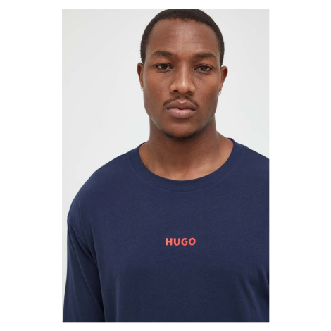 Tričko s dlouhým rukávem HUGO tmavomodrá barva, s potiskem Hugo Boss