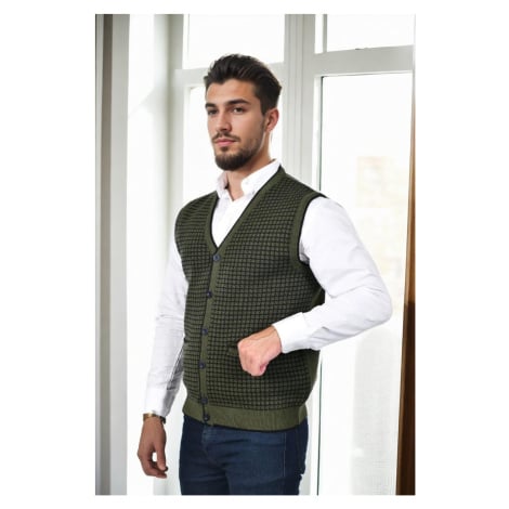 37376 Dewberry Houndstooth Patterned Mens Knit Vest-Khaki