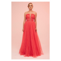 Carmen Coral Strapless Backless Tulle Engagement Dress