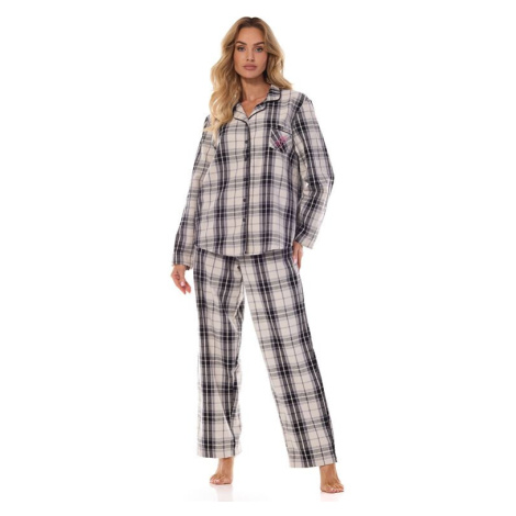 Flanelové dámské pyžamo Roxy káro šedé L&amp;L Collection